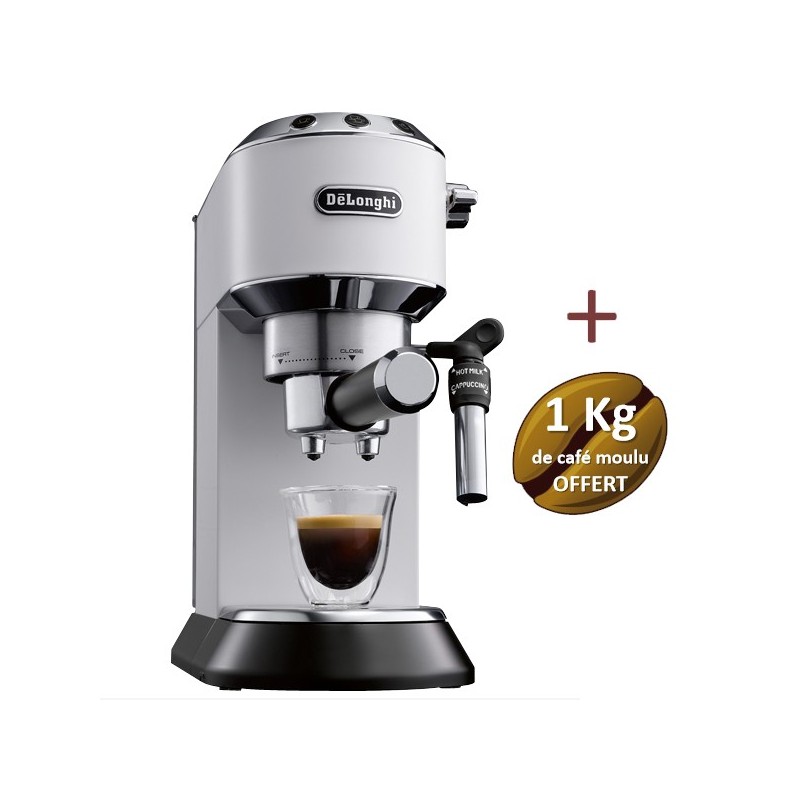 Machine à café DELONGHI Dedica Style - EC695.W + 1 Kg de café moulu OFFERT Machine à café DELONGHI Dedica Style - EC695.W + 1 Kg de café moulu OFFERT