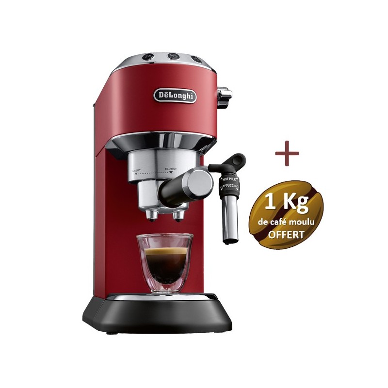 Machine à café DELONGHI Dedica Style - EC695.R + 1 Kg de café moulu OFFERT Machine à café DELONGHI Dedica Style - EC695.R + 1 Kg de café moulu OFFERT