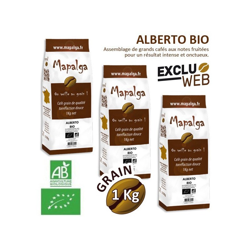 Pack x 3 Café grain ALBERTO BIO - 1 Kg - MAPALGA Pack x 3 Café grain ALBERTO BIO - 1 Kg - MAPALGA