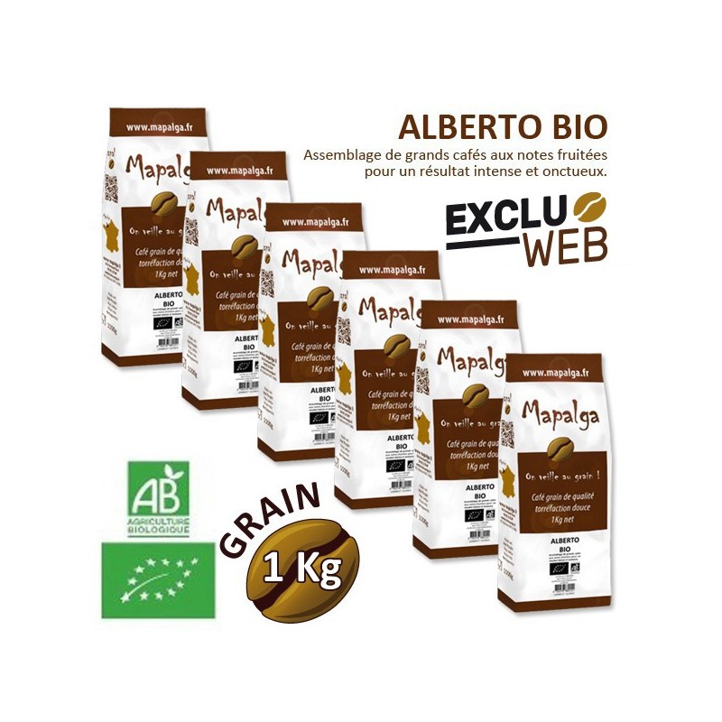 Pack x 6 Café grain ALBERTO BIO - 1 Kg - MAPALGA Pack x 6 Café grain ALBERTO BIO - 1 Kg - MAPALGA