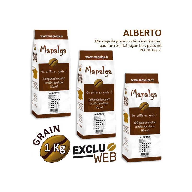 Pack x 3 Café grain ALBERTO - 1Kg - MAPALGA Pack x 3 Café grain ALBERTO - 1Kg - MAPALGA