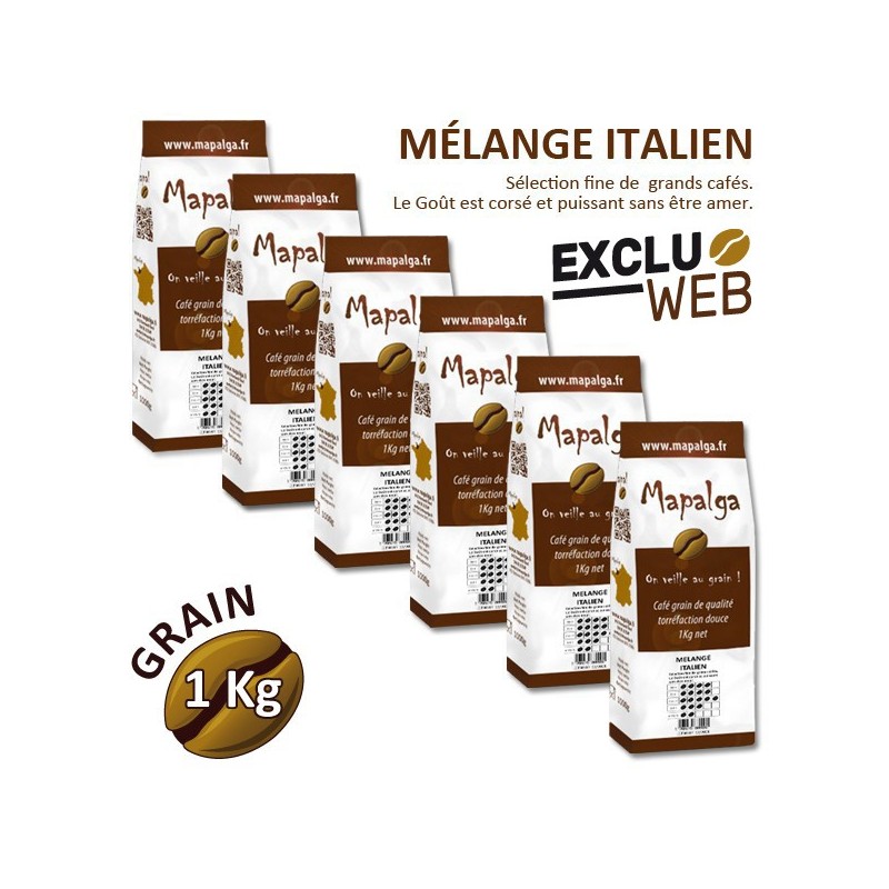 Pack x 6 Café grain MELANGE ITALIEN - 1Kg - MAPALGA Pack x 6 Café grain MELANGE ITALIEN - 1Kg - MAPALGA