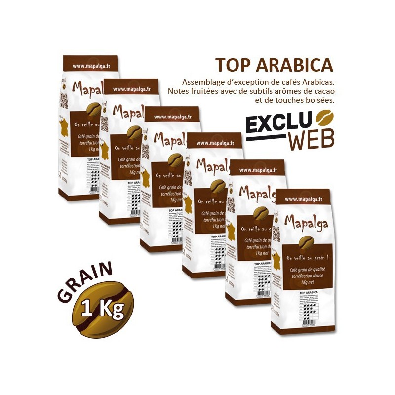 Pack x 6 Café grain TOP ARABICA - 1Kg - MAPALGA Pack x 6 Café grain TOP ARABICA - 1Kg - MAPALGA