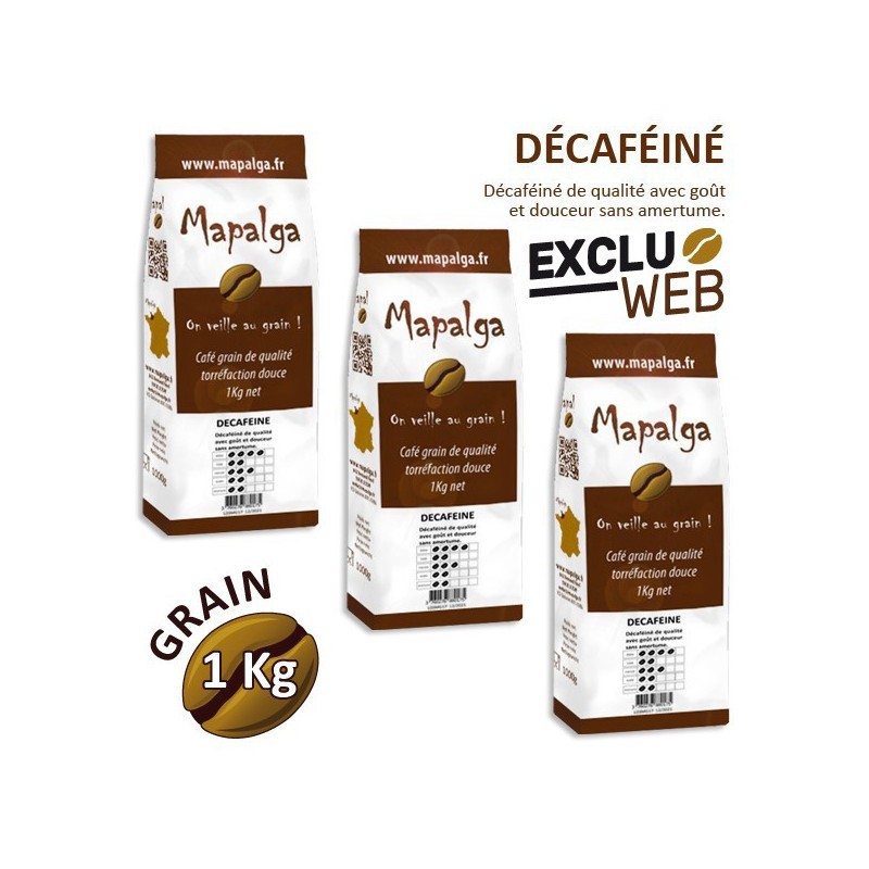 Pack x 3 Café grain DECAFEINE - 1 Kg - MAPALGA Pack x 3 Café grain DECAFEINE - 1 Kg - MAPALGA