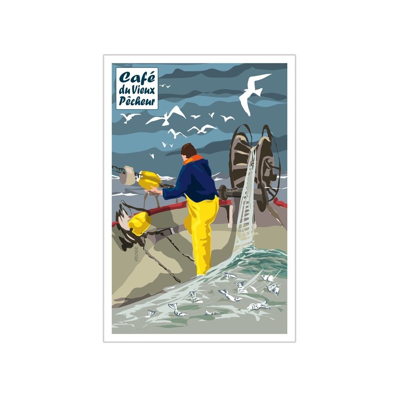 Carte postale Le Pêcheur sur son chalutier - CAFÉ DU VIEUX PÊCHEUR Carte postale Le Pêcheur sur son chalutier - CAFÉ DU VIEUX PÊCHEUR
