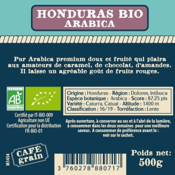 Café grain arabica HONDURAS BIO 500g - CAFÉ DU VIEUX PÊCHEUR