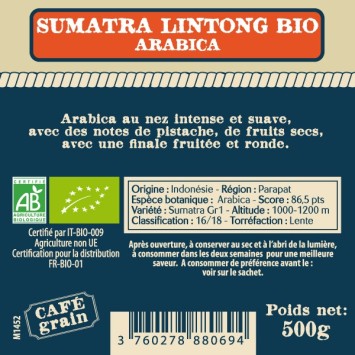 Café grain SUMATRA LINTONG BIO 500g - CAFÉ DU VIEUX PÊCHEUR