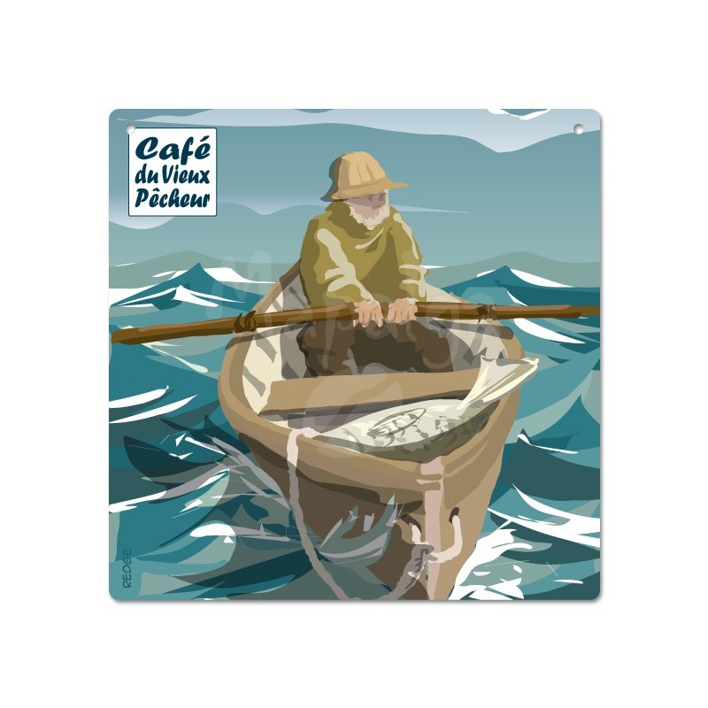 Plaque décorative Le Pêcheur en doris - CAFÉ DU VIEUX PÊCHEUR 19x19 cm Plaque décorative Le Pêcheur en doris - CAFÉ DU VIEUX PÊCHEUR 19x19 cm