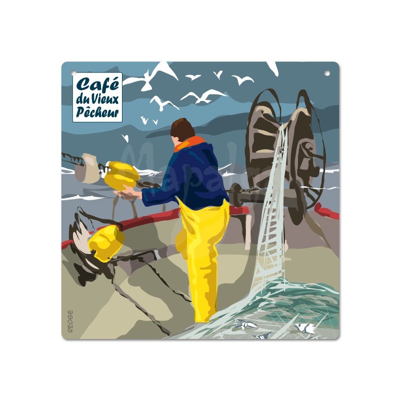Plaque décorative Le Pêcheur sur son chalutier - CAFÉ DU VIEUX PÊCHEUR 19x19 cm Plaque décorative Le Pêcheur sur son chalutier - CAFÉ DU VIEUX PÊCHEUR 19x19 cm