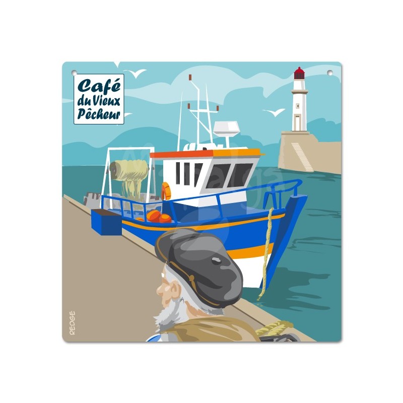 Plaque décorative Le Pêcheur à quai avant l'embarquement - CAFÉ DU VIEUX PÊCHEUR 19x19 cm Plaque décorative Le Pêcheur à quai avant l'embarquement - CAFÉ DU VIEUX PÊCHEUR 19x19 cm