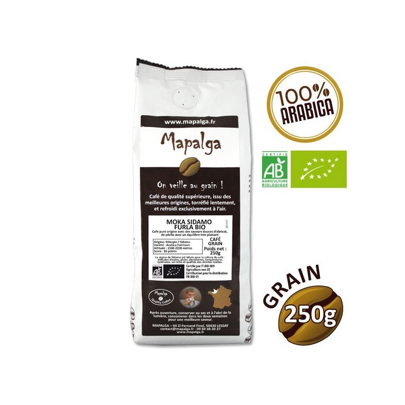 Café grain pure origine MOKA SIDAMO FURLA BIO - 250g - MAPALGA Café grain pure origine MOKA SIDAMO FURLA BIO - 250g - MAPALGA