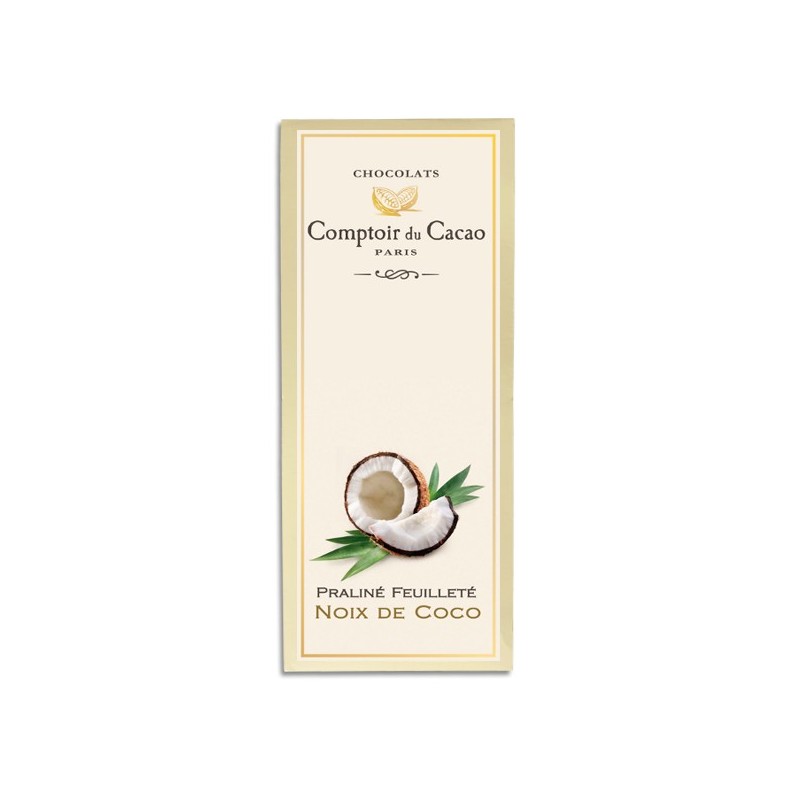 Tablette pralinée feuilletée Noix de Coco - 80g - LE COMPTOIR DU CACAO Tablette pralinée feuilletée Noix de Coco - 80g - LE COMPTOIR DU CACAO
