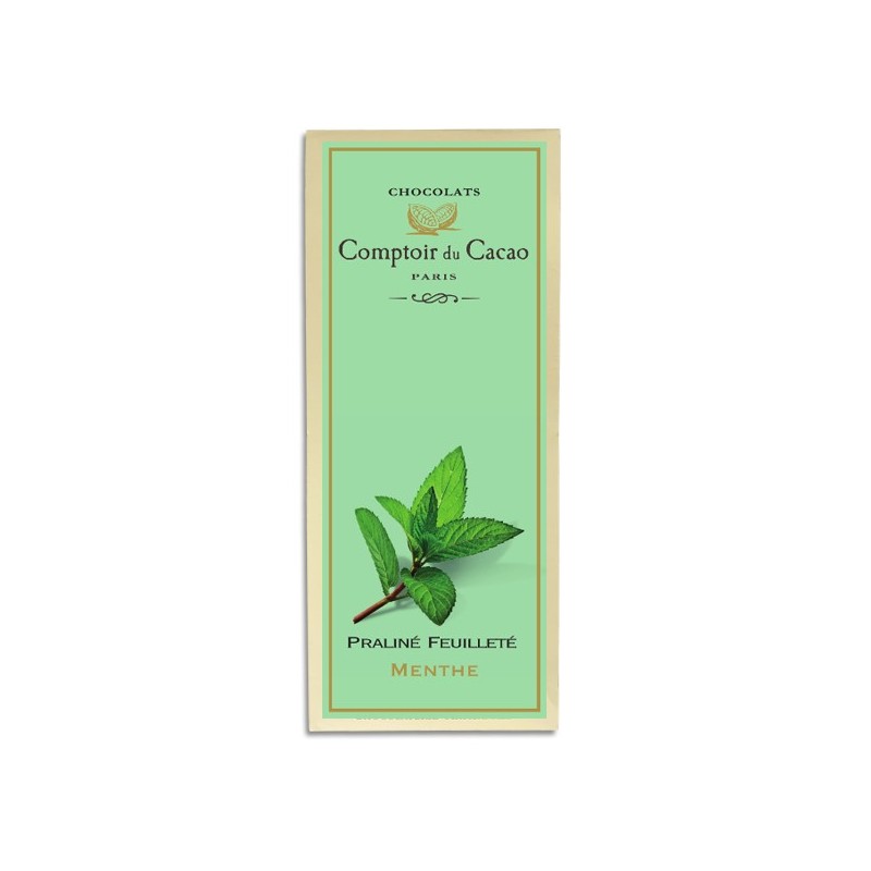 Tablette pralinée feuilletée Menthe - 80g - LE COMPTOIR DU CACAO Tablette pralinée feuilletée Menthe - 80g - LE COMPTOIR DU CACAO