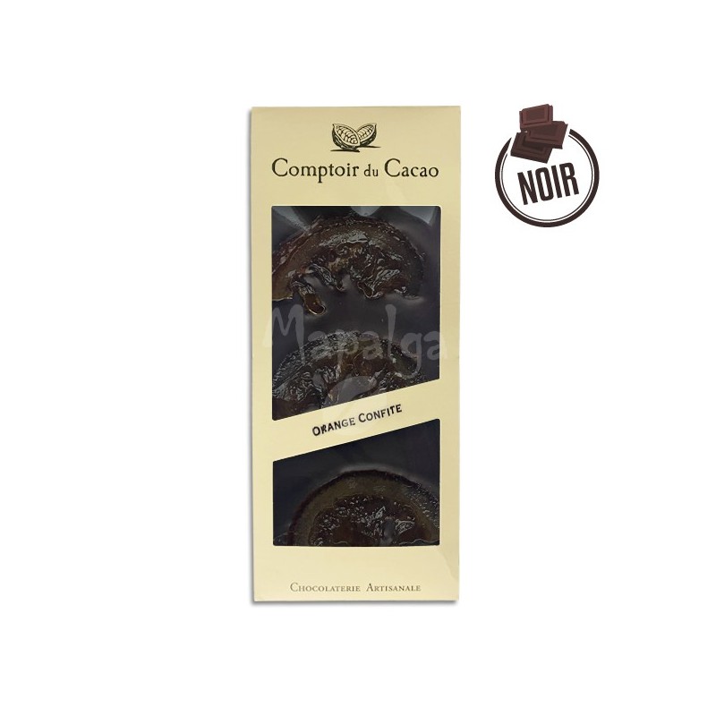 Tablette chocolat noir Oranges confites - 90g - LE COMPTOIR DU CACAO Tablette chocolat noir Oranges confites - 90g - LE COMPTOIR DU CACAO