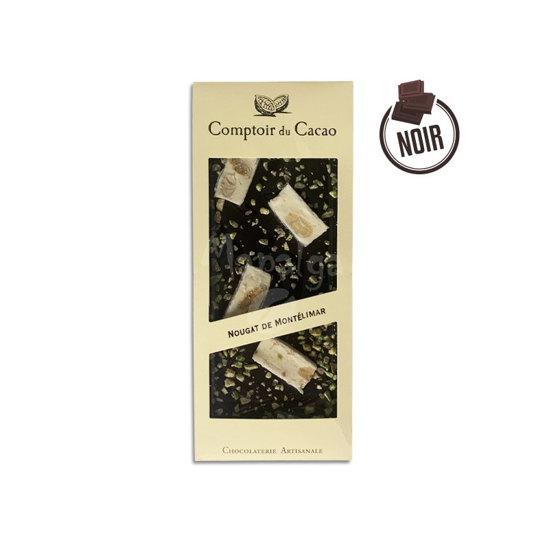 Tablette chocolat noir Nougat de Montélimar - 90g - LE COMPTOIR DU CACAO Tablette chocolat noir Nougat de Montélimar - 90g - LE COMPTOIR DU CACAO