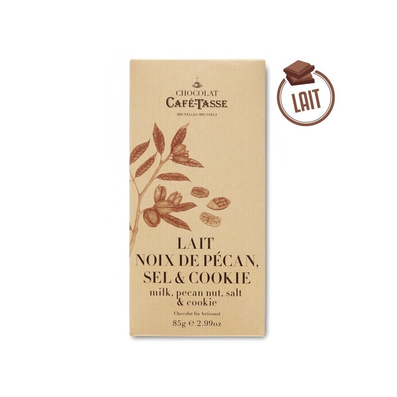 Tablette chocolat au lait noix de pécan sel & cookie 85g - CAFE-TASSE Tablette chocolat au lait noix de pécan sel & cookie 85g - CAFE-TASSE