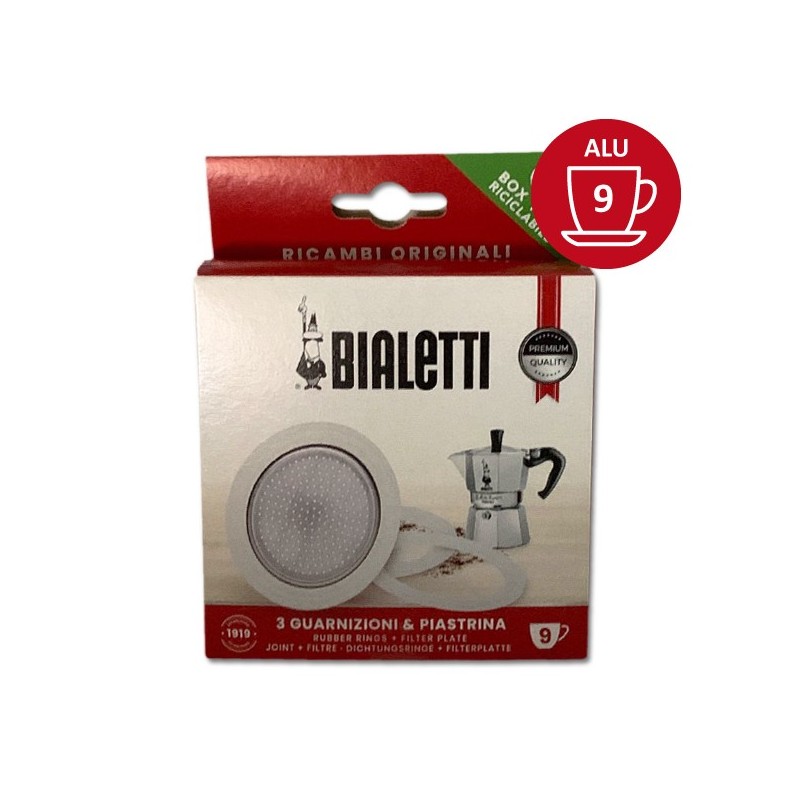 Set de 3 joints + 1 filtre cafetière aluminium 9 Tasses - BIALETTI Set de 3 joints + 1 filtre cafetière aluminium 9 Tasses - BIALETTI