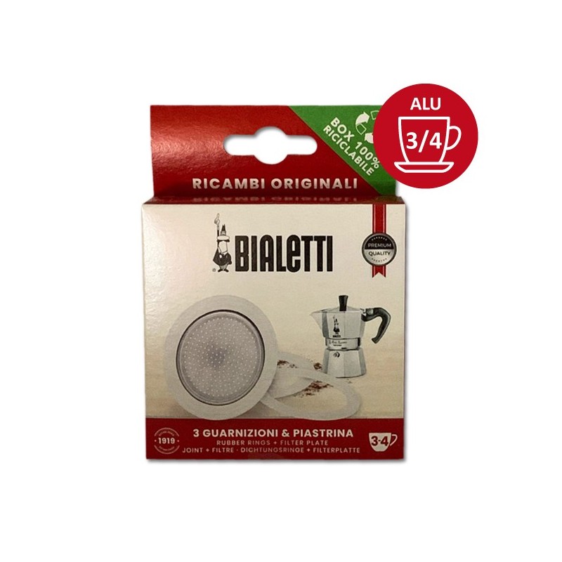 Set de 3 joints + 1 filtre cafetière aluminium 3/4 Tasses - BIALETTI Set de 3 joints + 1 filtre cafetière aluminium 3/4 Tasses - BIALETTI