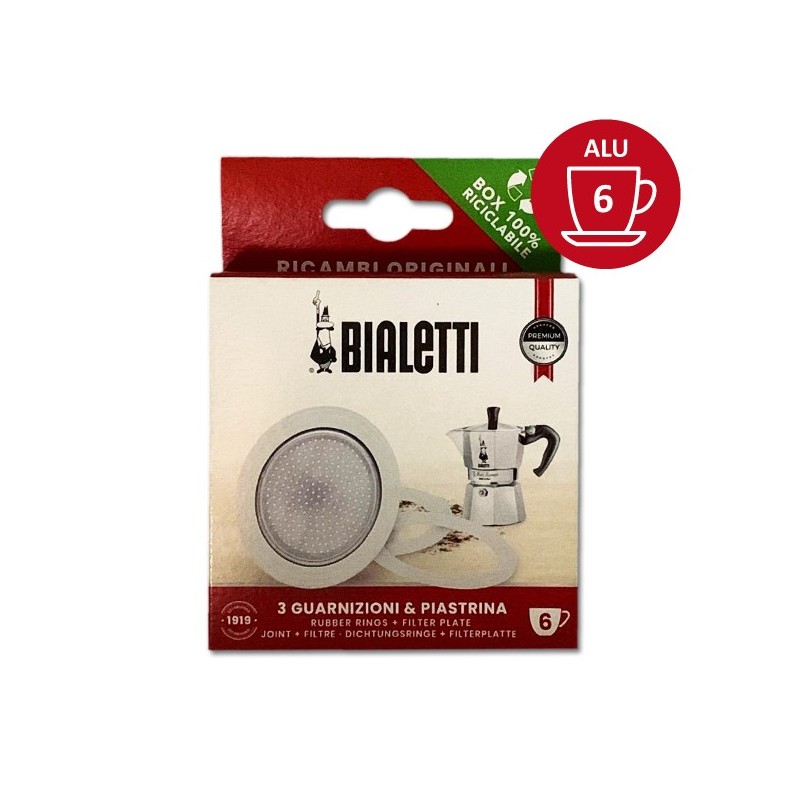 Set de 3 joints + 1 filtre cafetière aluminium 6 Tasses - BIALETTI Set de 3 joints + 1 filtre cafetière aluminium 6 Tasses - BIALETTI