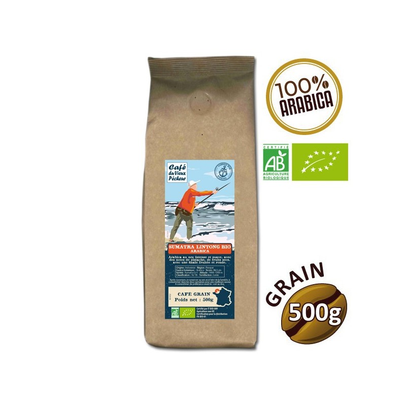 Café grain arabica SUMATRA LINTONG BIO 500g - CAFÉ DU VIEUX PÊCHEUR Café grain arabica SUMATRA LINTONG BIO 500g - CAFÉ DU VIEUX PÊCHEUR