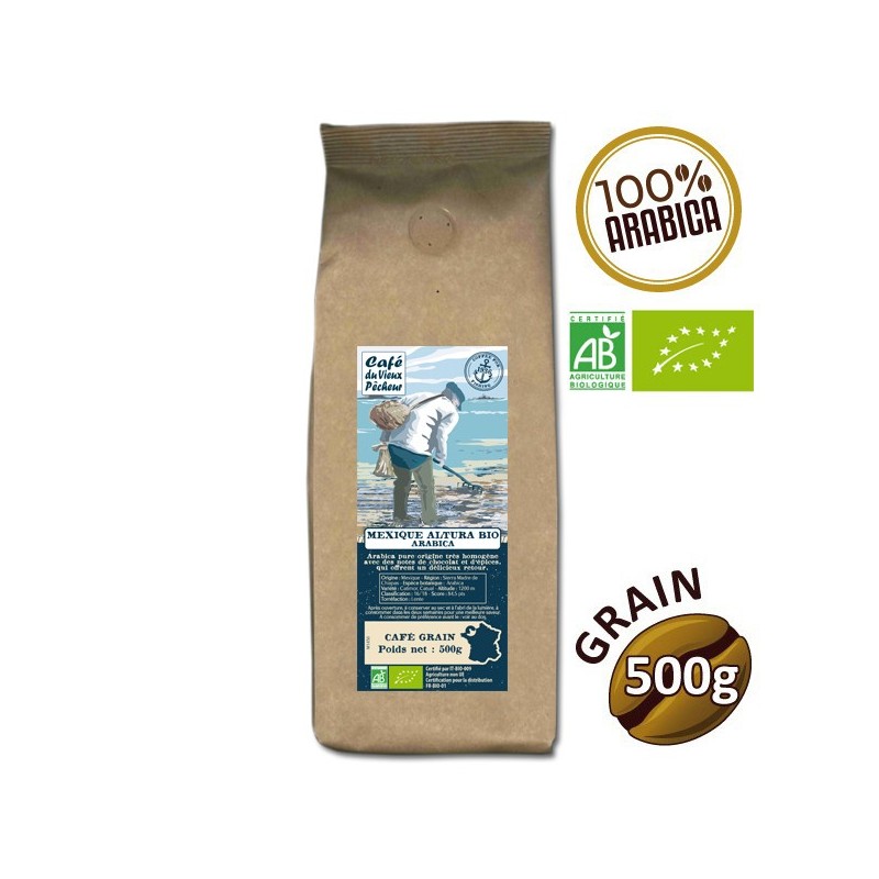 Café grain arabica MEXIQUE ALTURA BIO 500g - CAFÉ DU VIEUX PÊCHEUR Café grain arabica MEXIQUE ALTURA BIO 500g - CAFÉ DU VIEUX PÊCHEUR