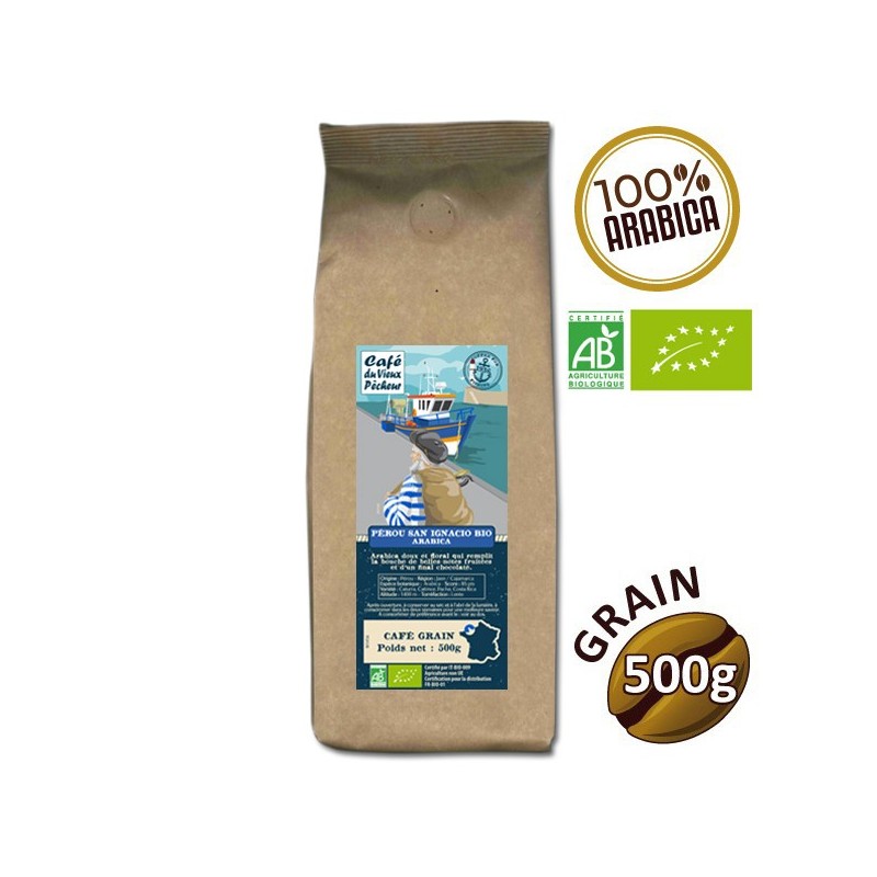 Café grain arabica PÉROU SAN IGNACIO BIO 500g - CAFÉ DU VIEUX PÊCHEUR Café grain arabica PÉROU SAN IGNACIO BIO 500g - CAFÉ DU VIEUX PÊCHEUR