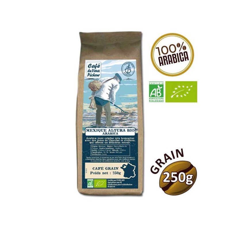 Café grain arabica MEXIQUE ALTURA BIO 250g - CAFÉ DU VIEUX PÊCHEUR Café grain arabica MEXIQUE ALTURA BIO 250g - CAFÉ DU VIEUX PÊCHEUR