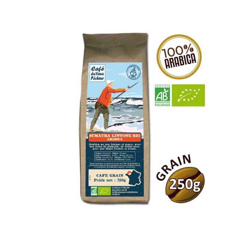 Café grain arabica SUMATRA LINTONG BIO 250g - CAFÉ DU VIEUX PÊCHEUR Café grain arabica SUMATRA LINTONG BIO 250g - CAFÉ DU VIEUX PÊCHEUR