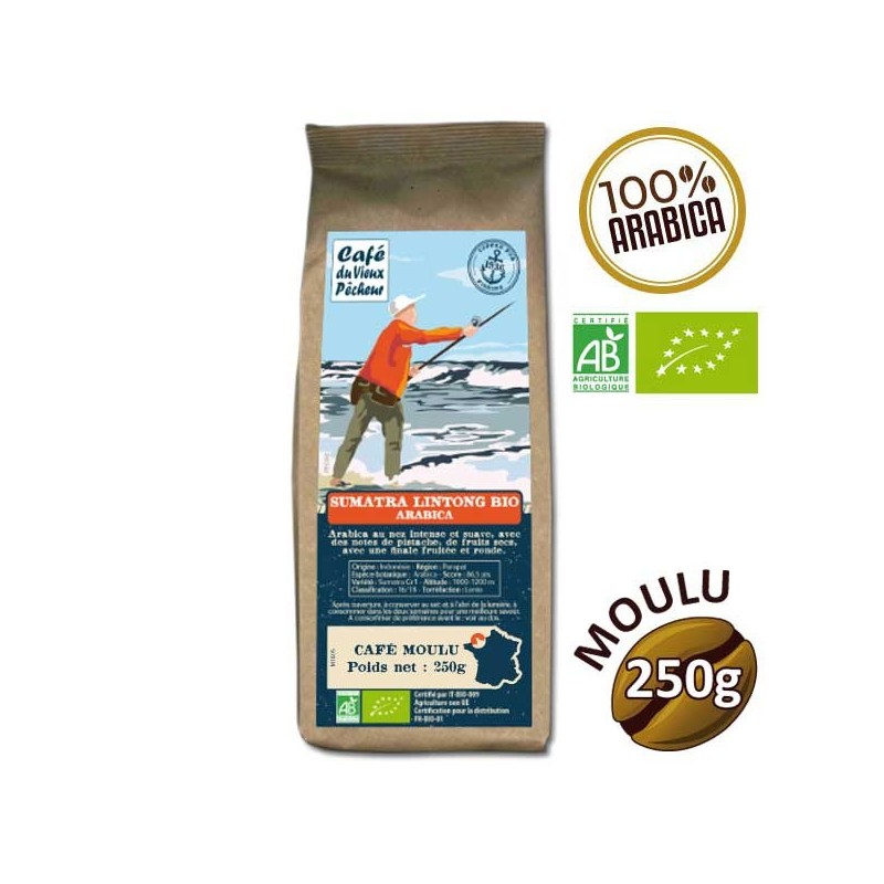 Café moulu arabica SUMATRA LINTONG BIO 250g - CAFÉ DU VIEUX PÊCHEUR Café moulu arabica SUMATRA LINTONG BIO 250g - CAFÉ DU VIEUX PÊCHEUR