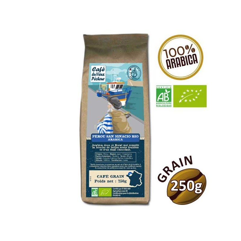 Café grain arabica PÉROU SAN IGNACIO BIO 250g - CAFÉ DU VIEUX PÊCHEUR Café grain arabica PÉROU SAN IGNACIO BIO 250g - CAFÉ DU VIEUX PÊCHEUR