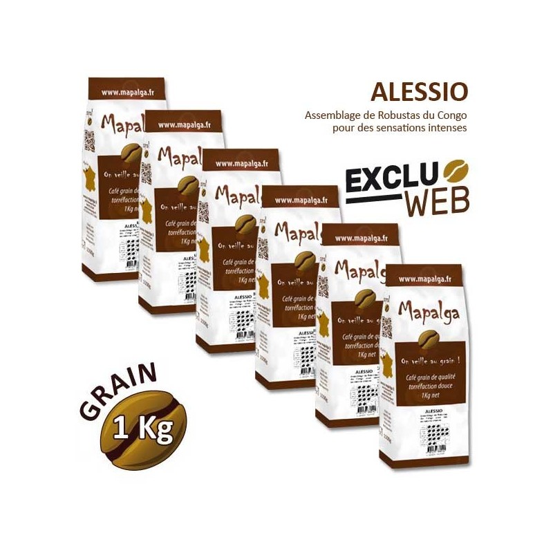 Pack x 6 Café grain ALESSIO 100% ROBUSTA - 1 kg - MAPALGA Pack x 6 Café grain ALESSIO 100% ROBUSTA - 1 kg - MAPALGA