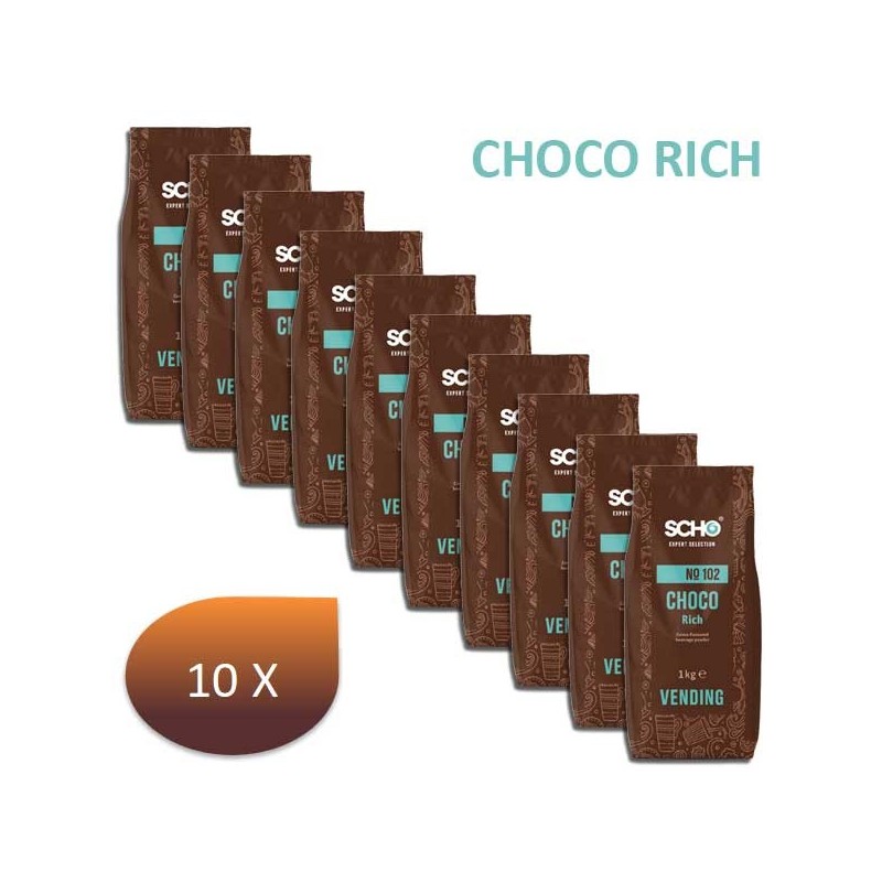 Pack x 10 Chocolat chaud CHOCO RICH N°102 SCHO 14% cacao - 1 kg Pack x 10 Chocolat chaud CHOCO RICH N°102 SCHO 14% cacao - 1 kg