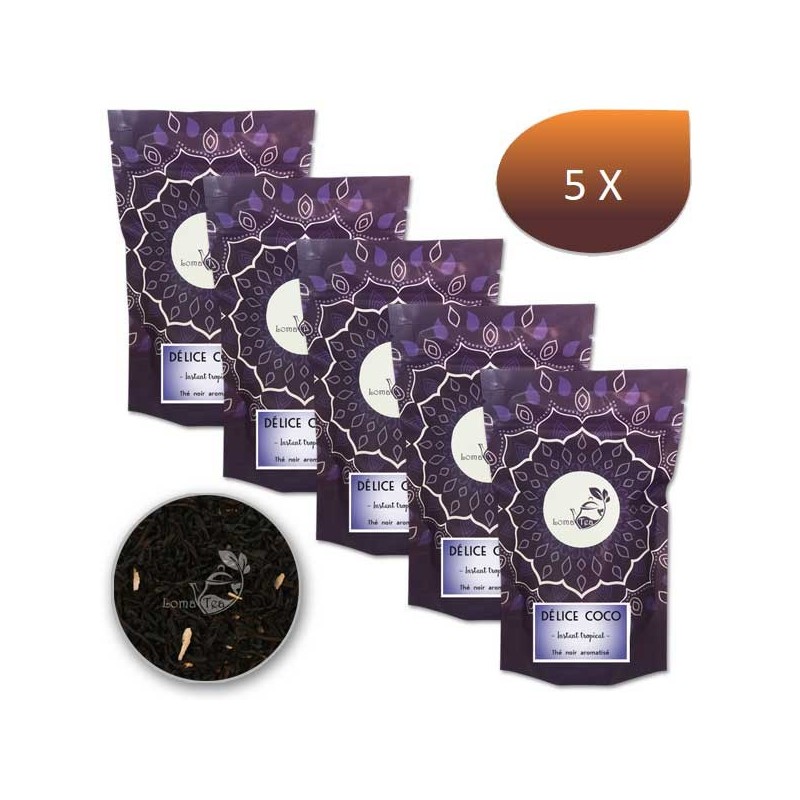 Pack x 5 Thé noir DÉLICE COCO LOMATEA VRAC 100g Pack x 5 Thé noir DÉLICE COCO LOMATEA VRAC 100g