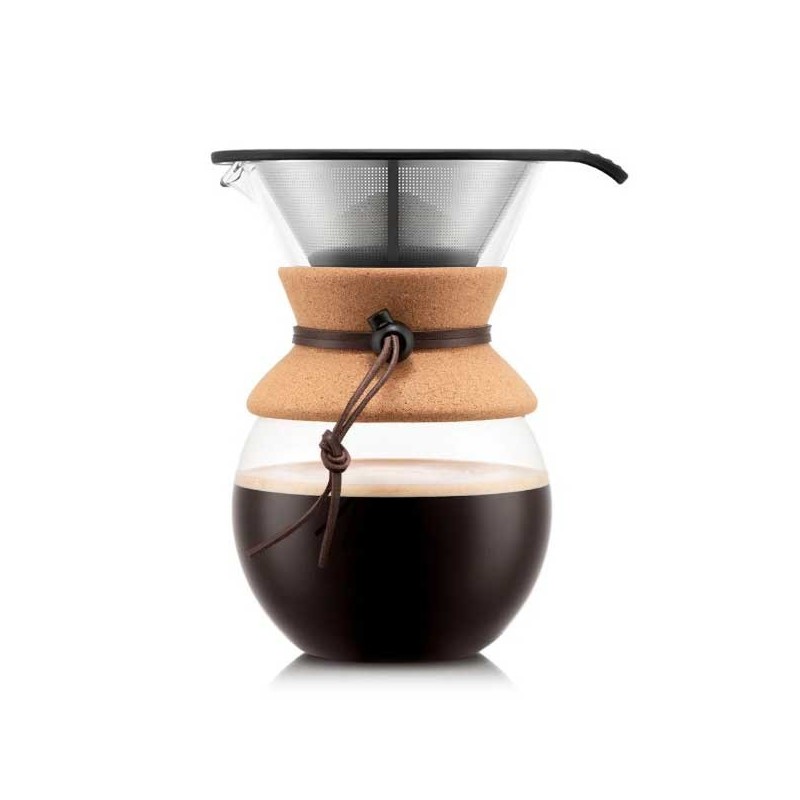 Cafetière 1 Litre Pour Over liège et cuir BODUM 500g de café moulu offert Cafetière 1 Litre Pour Over liège et cuir BODUM 500g de café moulu offert