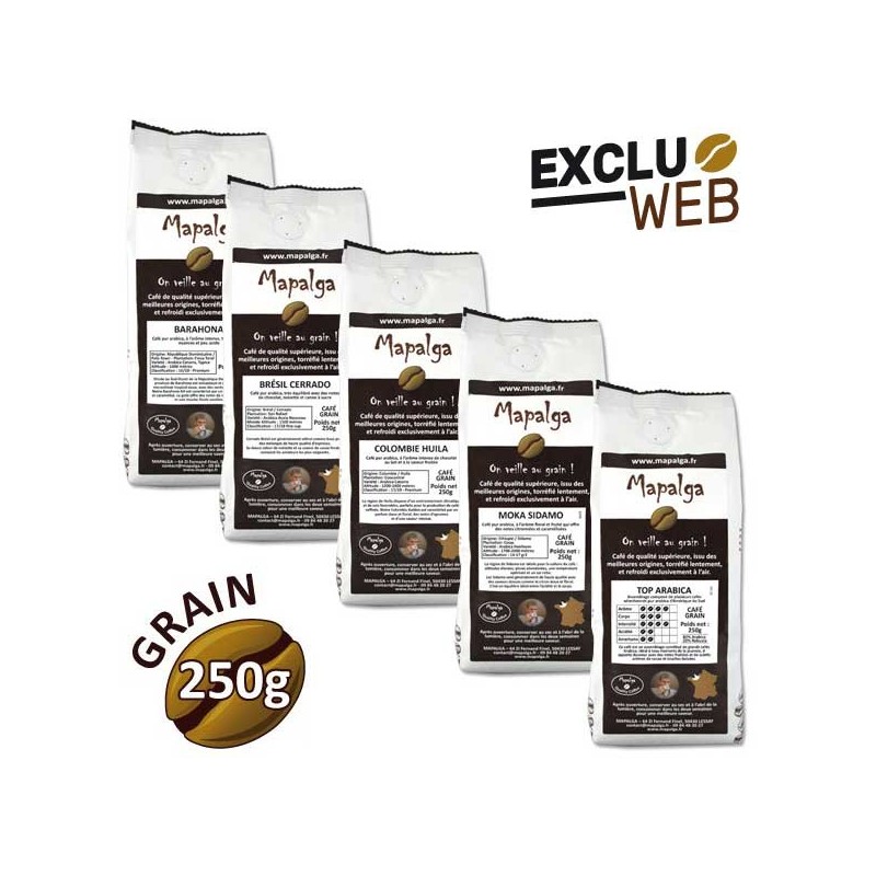 Pack économique cafés en grain - 250g - MAPALGA Pack économique cafés en grain - 250g - MAPALGA
